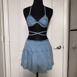 Hot & Delicious Denim & Rhinestone 2-Piece Set – Size M (NWT)
